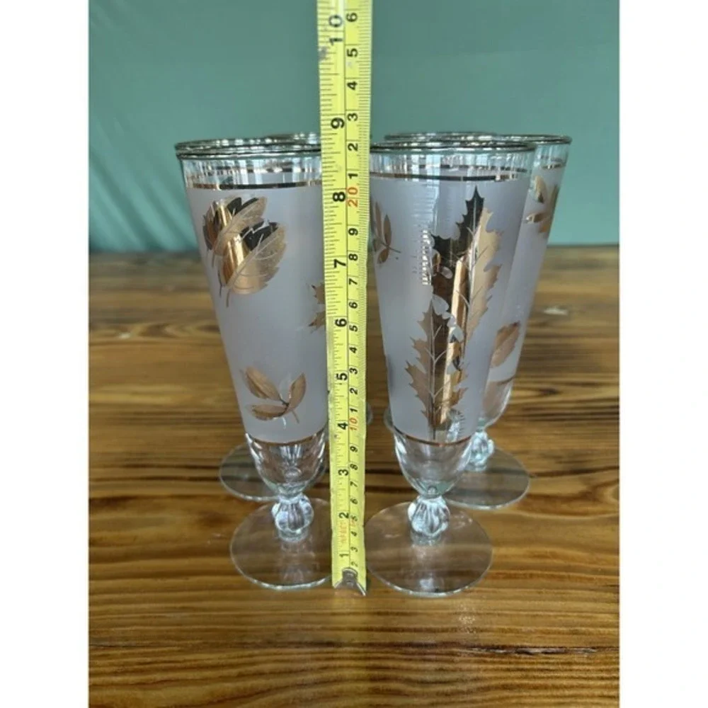 6-PC Vintage Libbey‎ Golden Foilage Pilsner Footed Glasses MCM